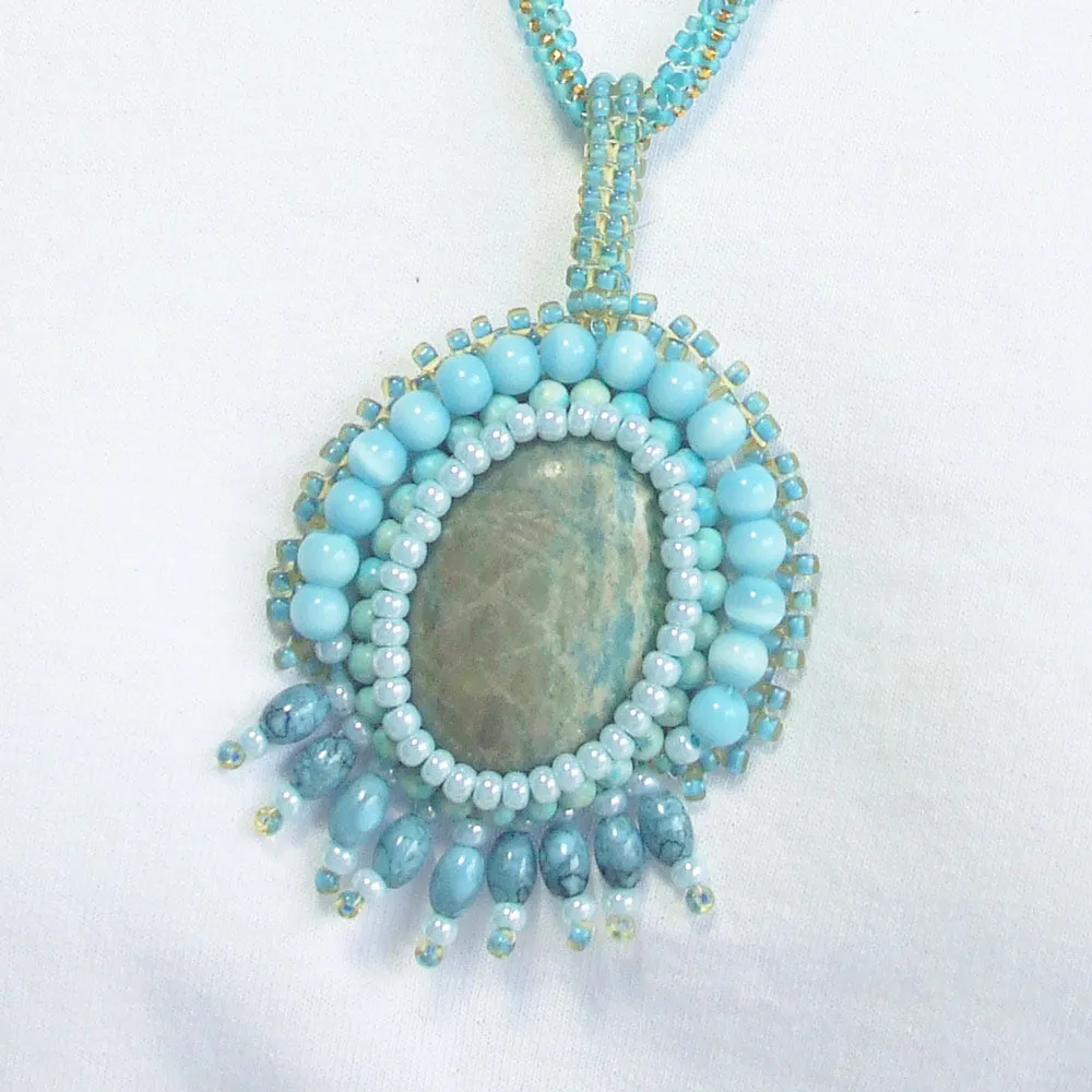 Dacey, Beaded Bezel Chrysocolla Cabochon, Pendant, Necklace