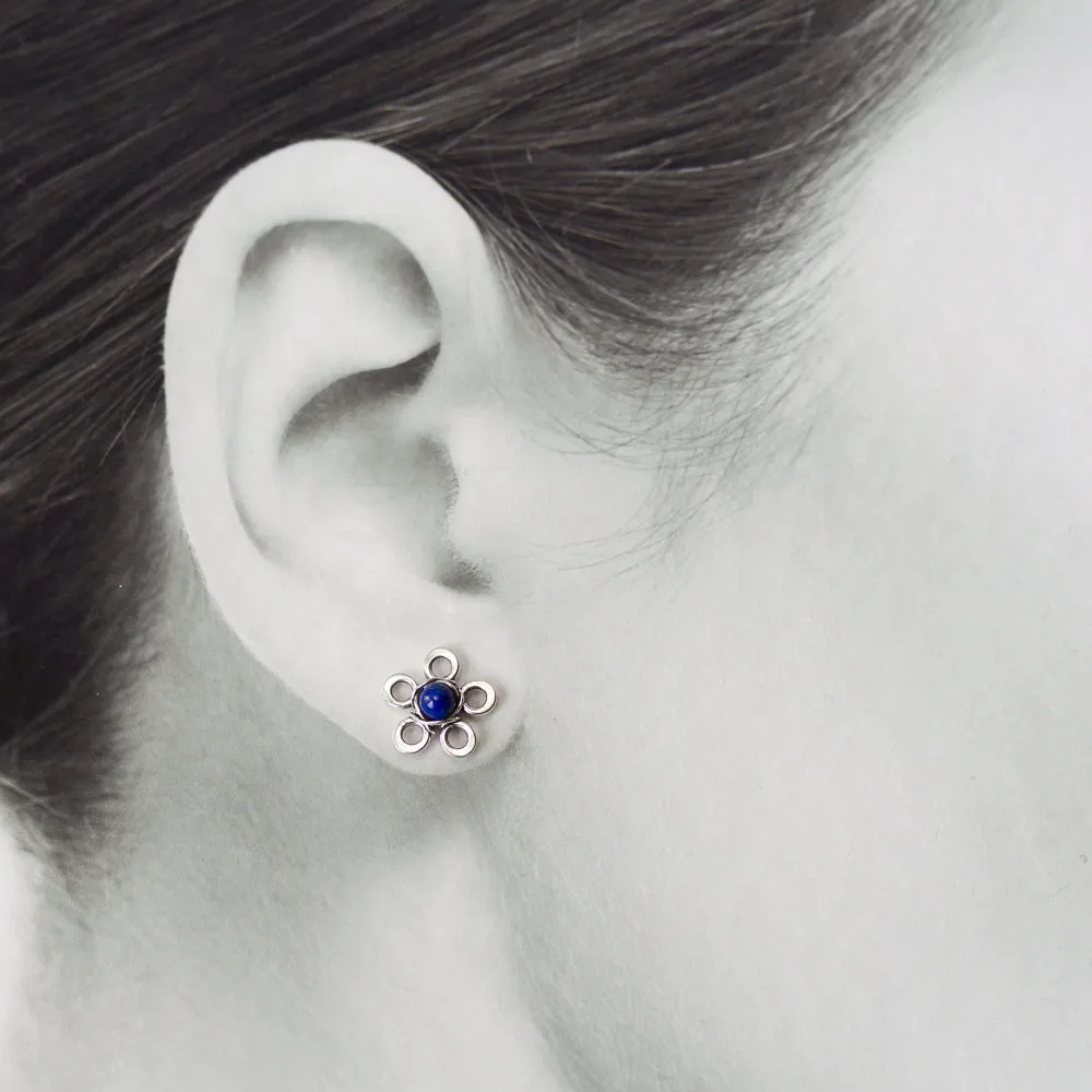 Dainty Lapis Lazuli Stud Earrings, Blue Flower