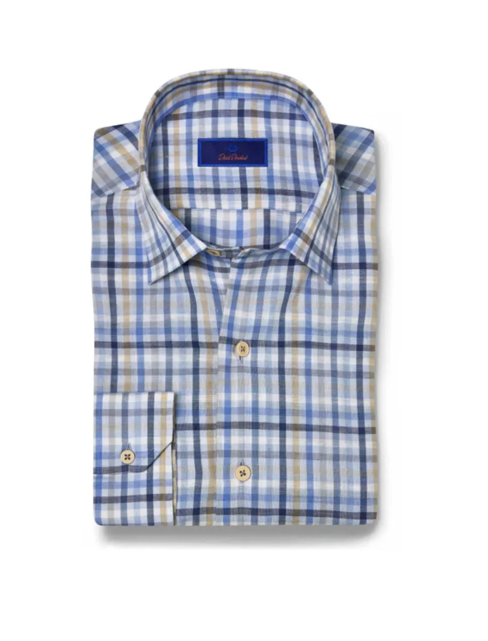 David Donahue Blue & Tan Linen Check Shirt