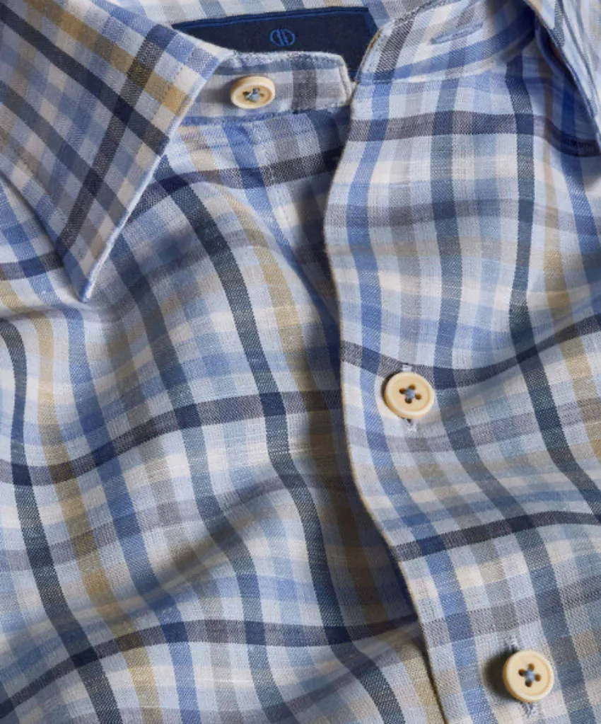 David Donahue Blue & Tan Linen Check Shirt