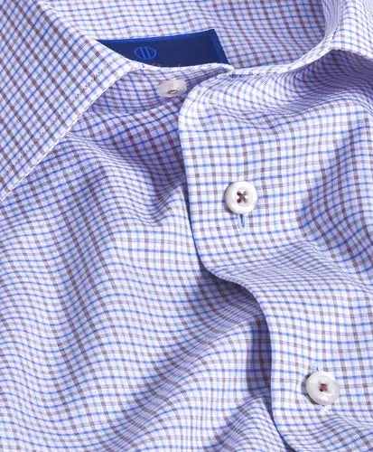 David Donahue Lilac/Blue Dobby Check Dress Shirt