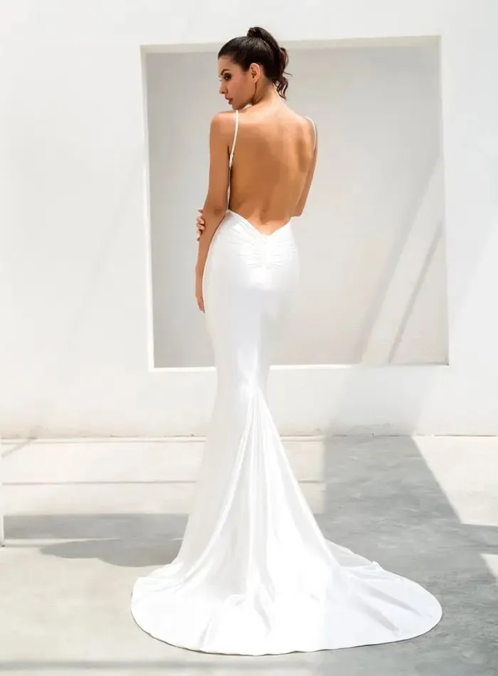 Deep V-Neck Open Back Slim Flash Material Long Dress