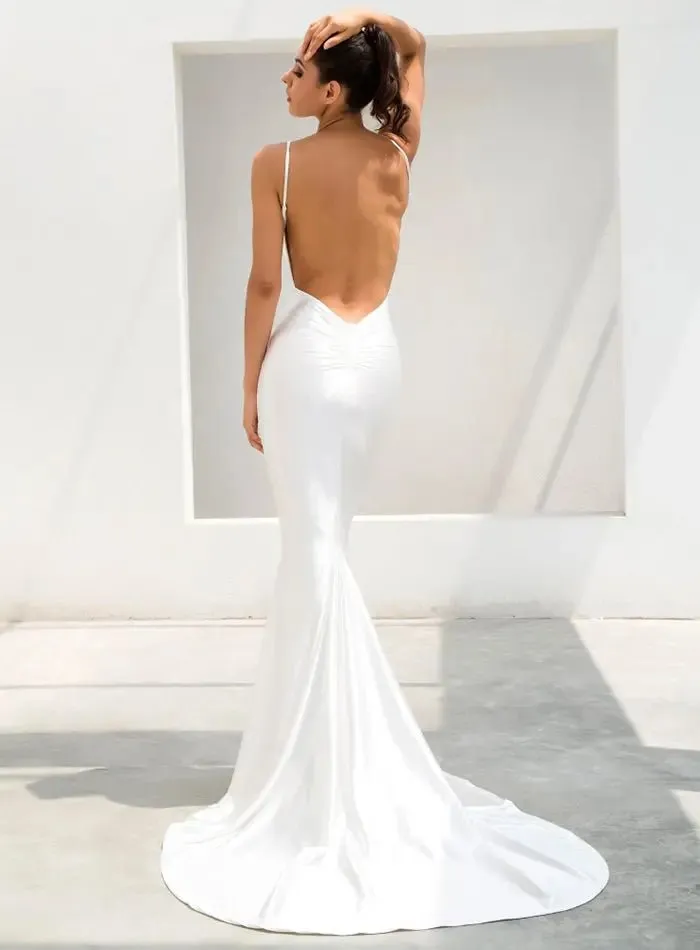 Deep V-Neck Open Back Slim Flash Material Long Dress