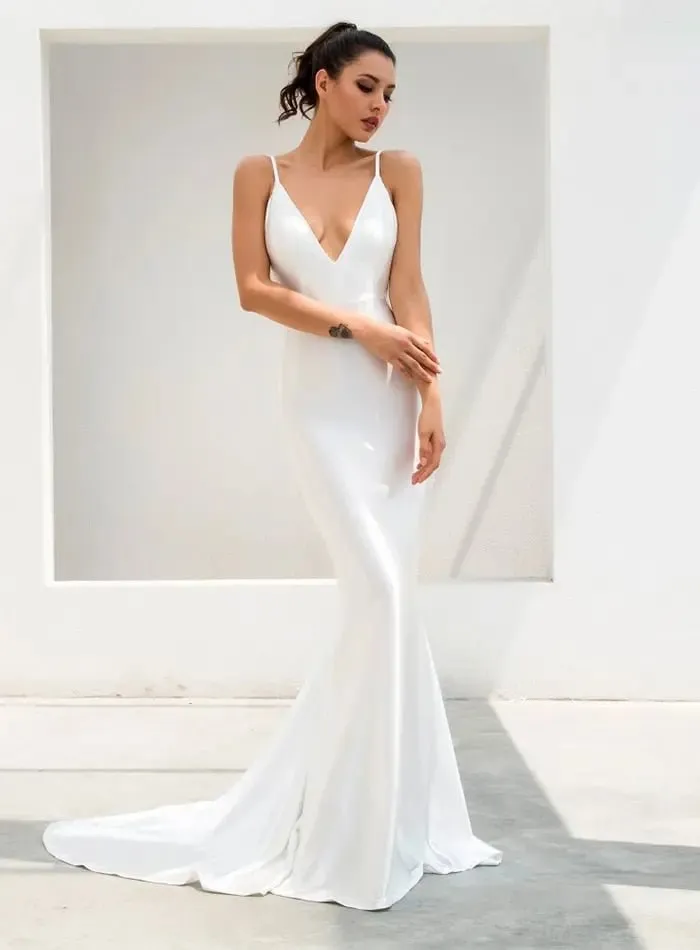 Deep V-Neck Open Back Slim Flash Material Long Dress