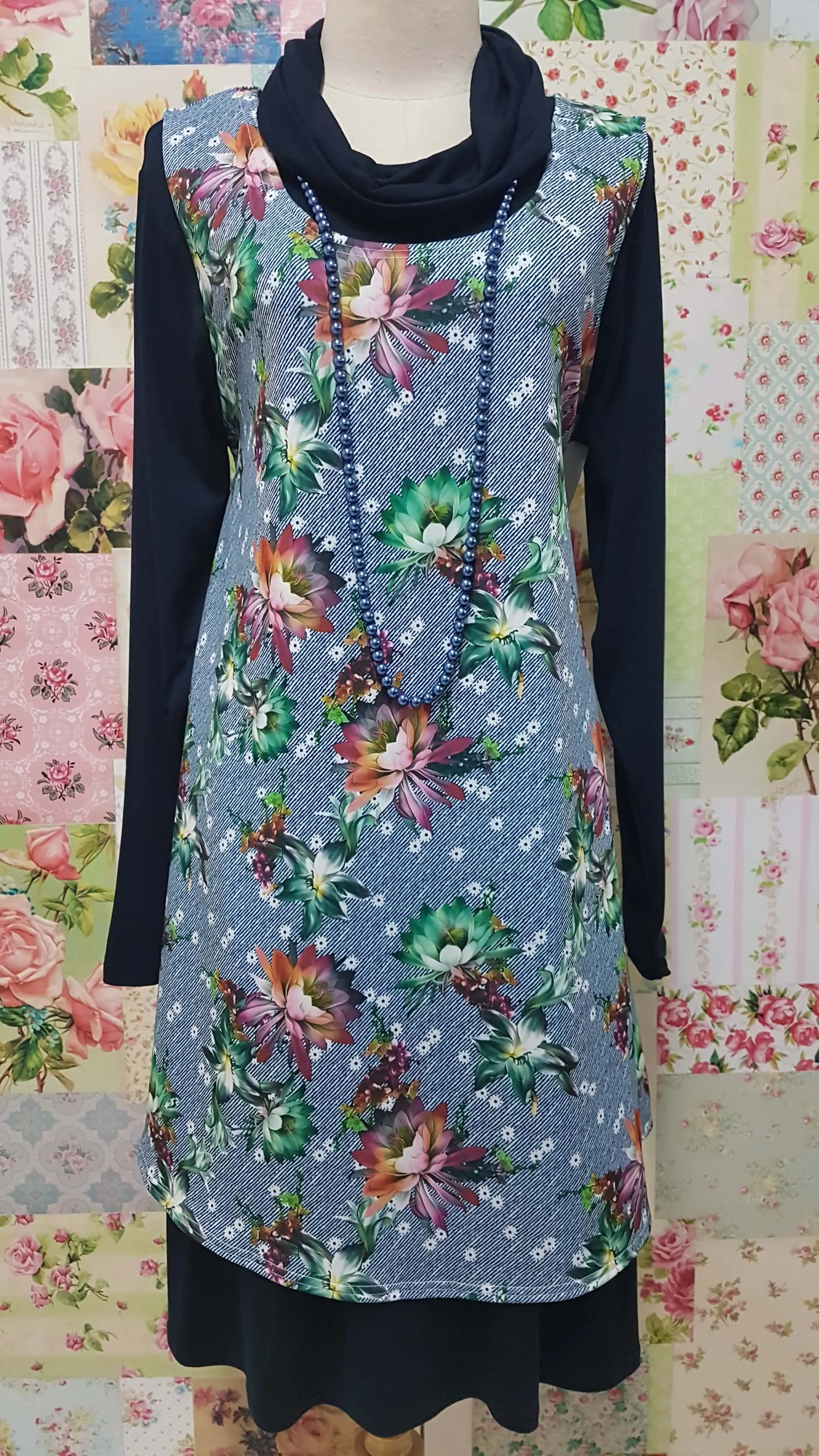 Denim Blue & Green Top VB0105