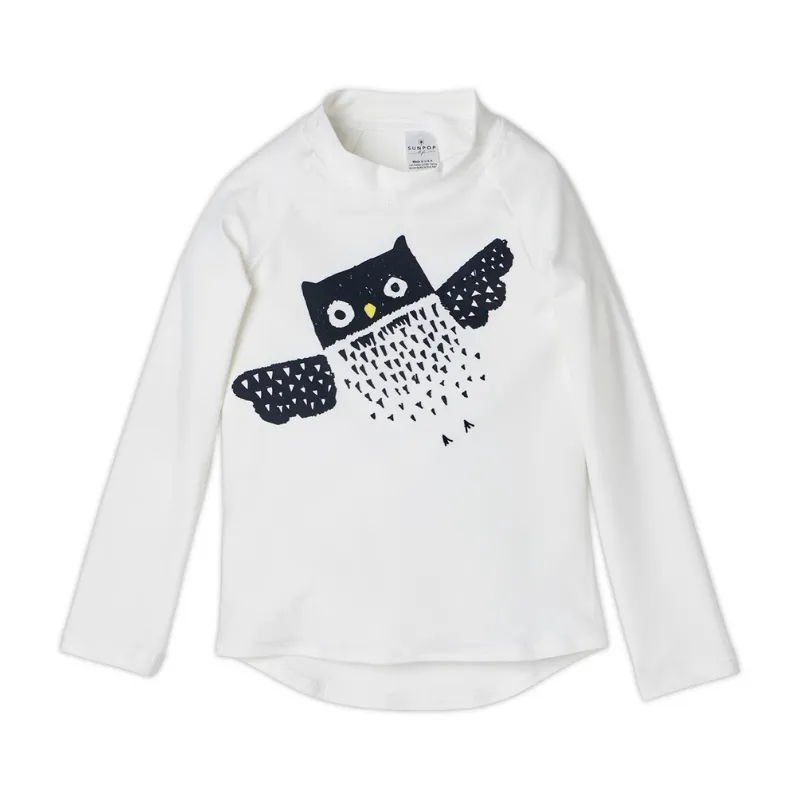 Diagonal Owl Long Sleeve Rash Guard Top UPF 50 