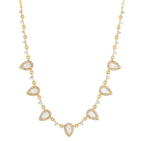 Diamond and Multi Teardrop Moonstone Lovers Necklace