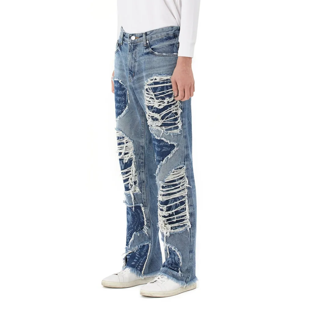 Doodling Cut Denim Pants - Intense Blue