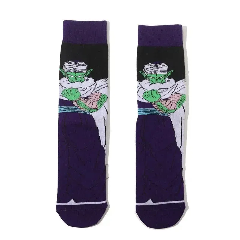 Dragon Ball Z Socks - Mens Cotton Anime Long Socks featuring Piccolo Vegeta Master Roshi and Torankusu Figures