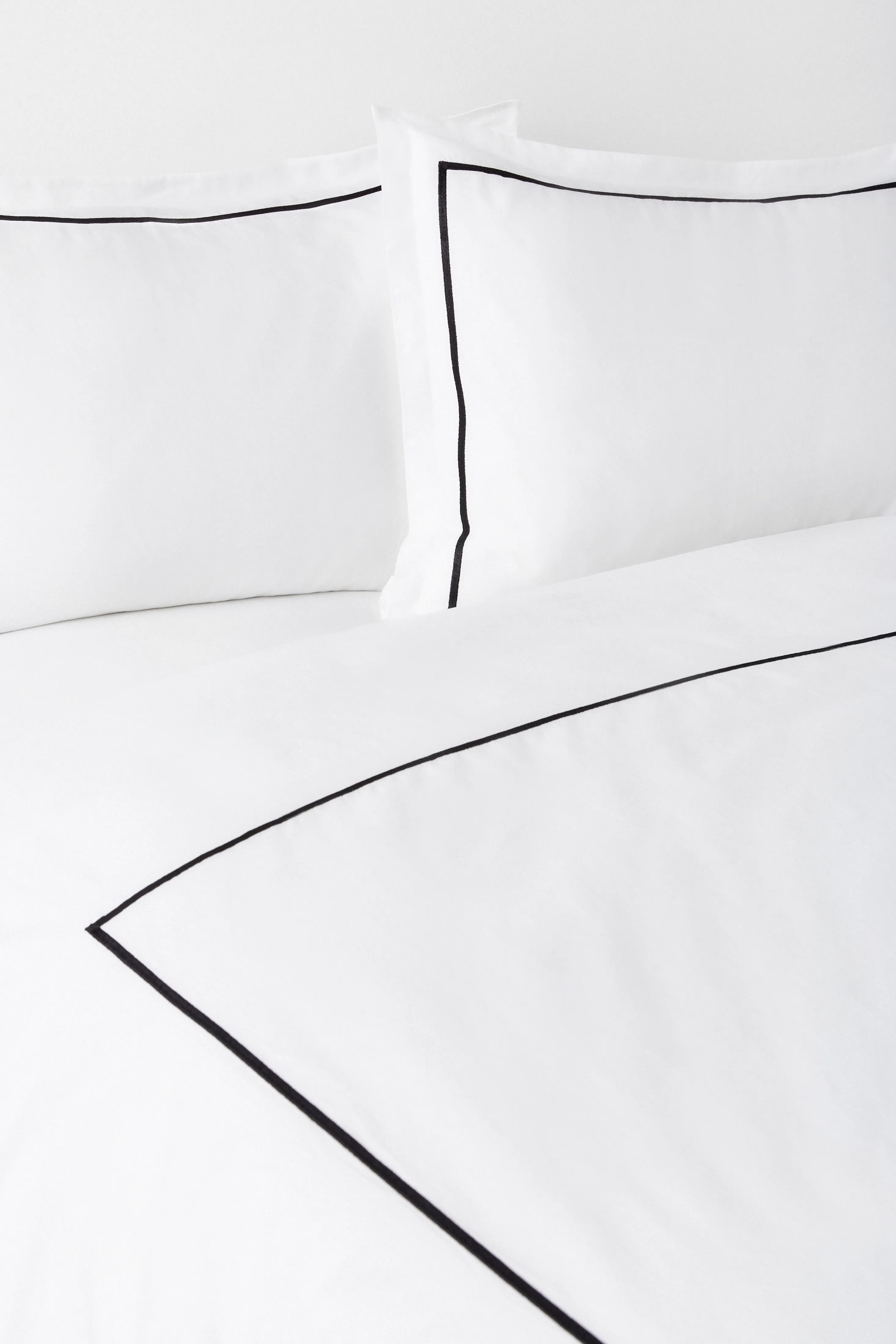 Duvet Cover and Sham Set in White/Black Embroidery