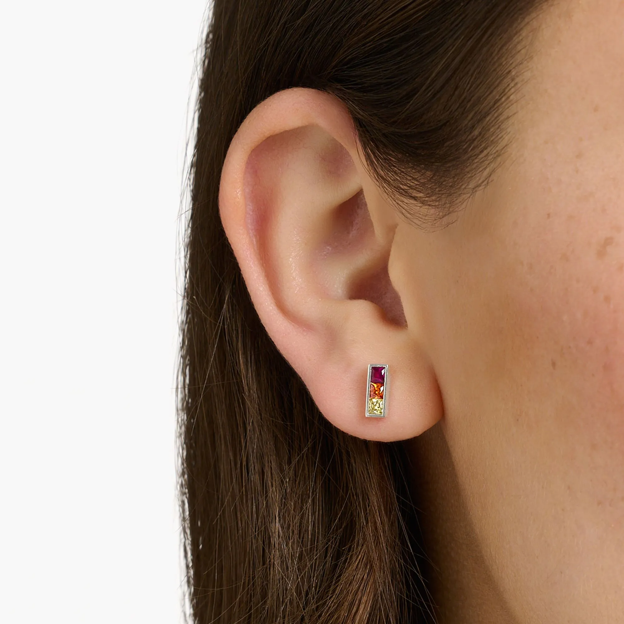 Ear studs colourful stones silver