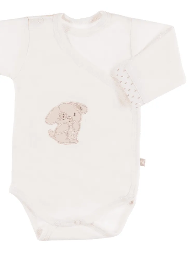 Early Baby Bodysuit, Embroidered Puppy Design - Cream