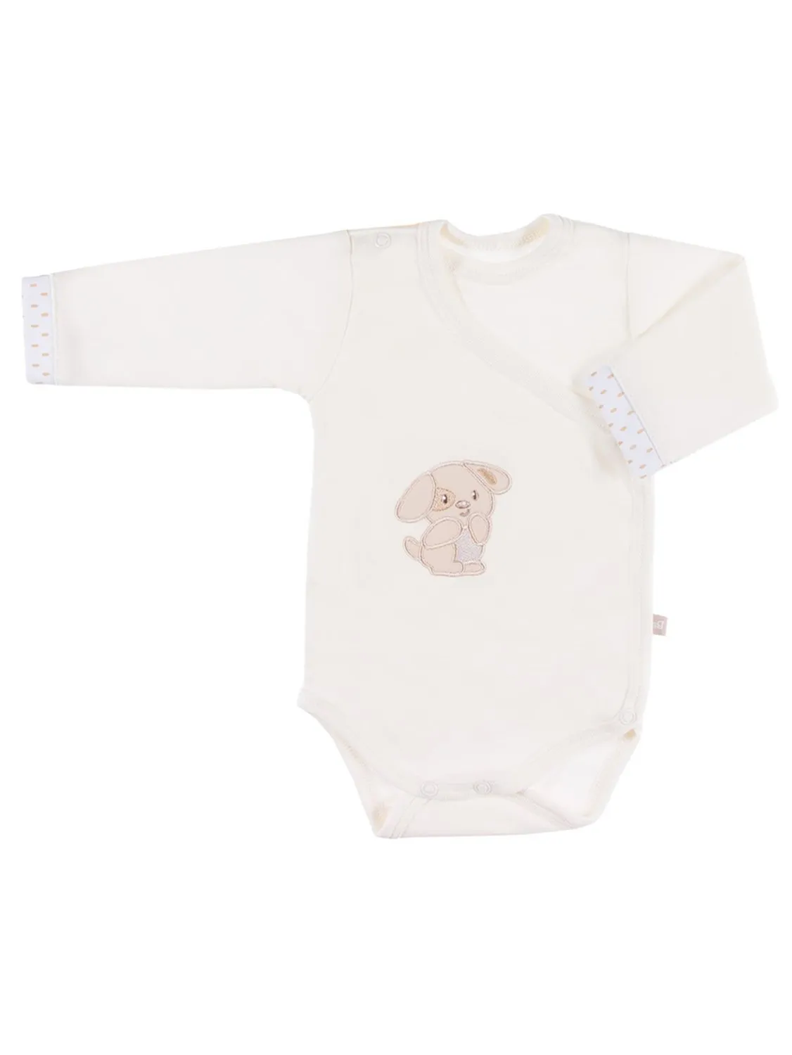 Early Baby Bodysuit, Embroidered Puppy Design - Cream