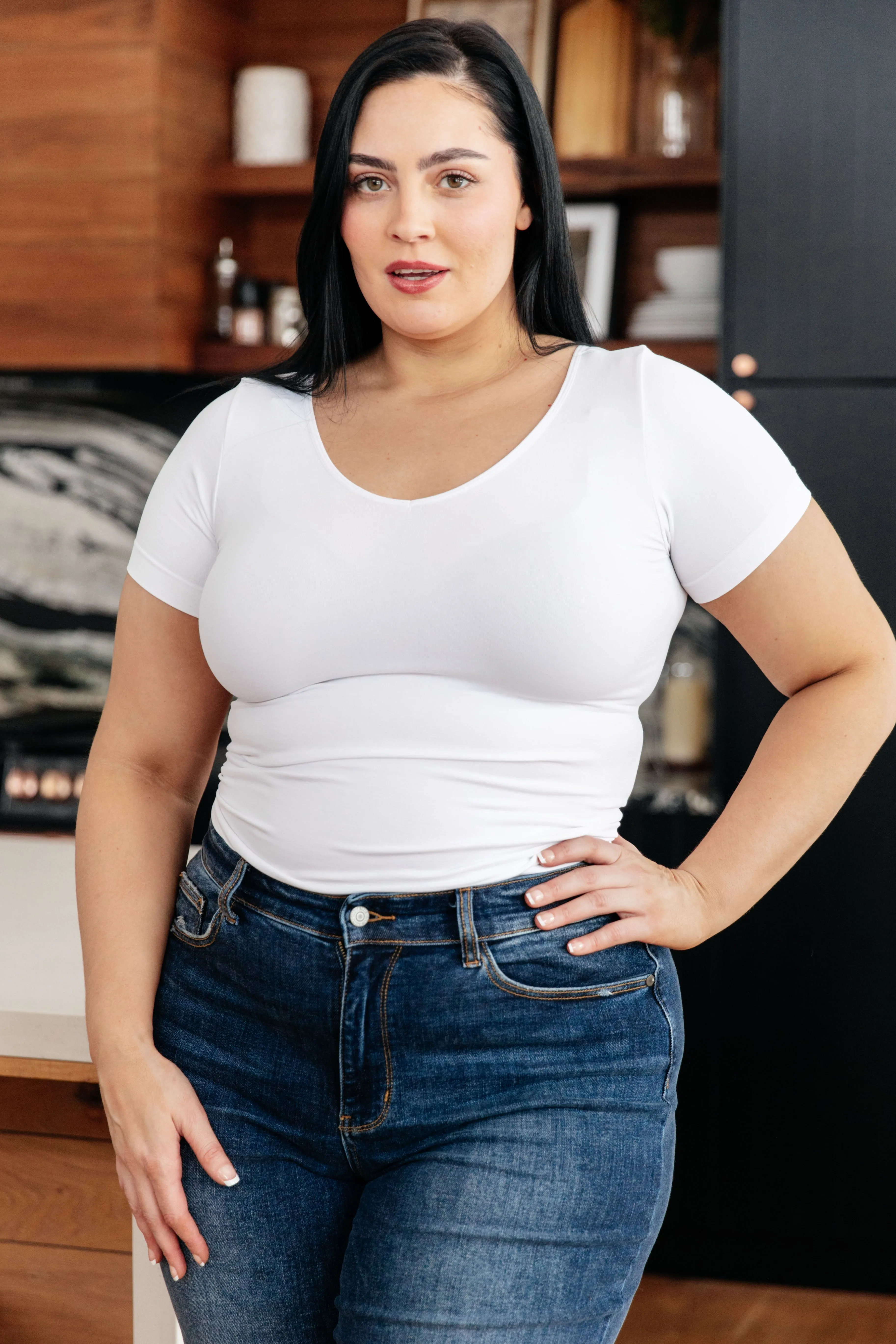 Everyday Scoop Neck Short Sleeve Top in White