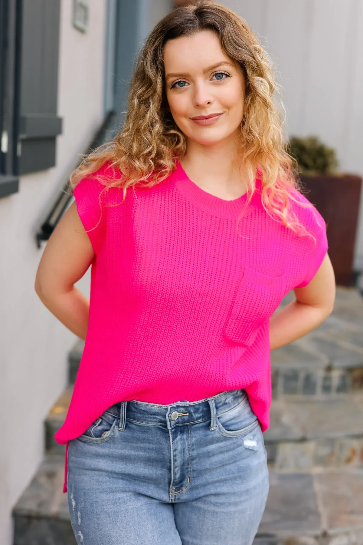 Explore More Collection - Best In Bold Hot Pink Dolman Ribbed Knit Sweater Top