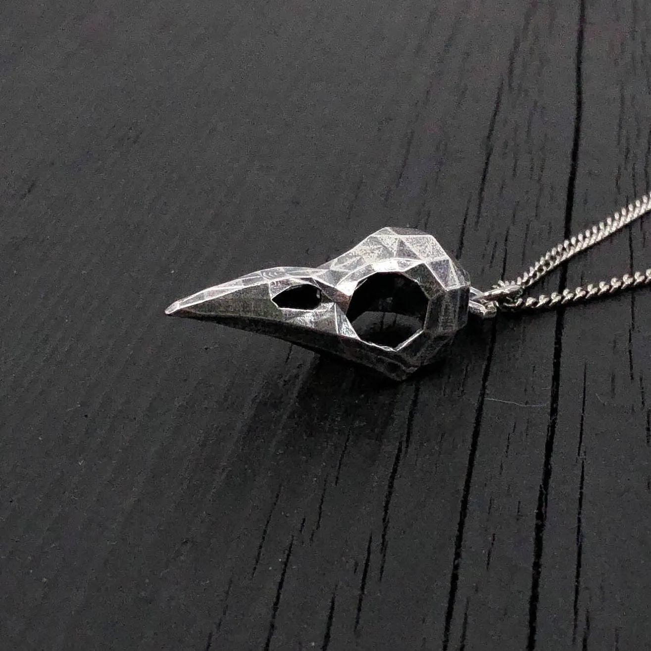 Faceted Raven Skull Necklace