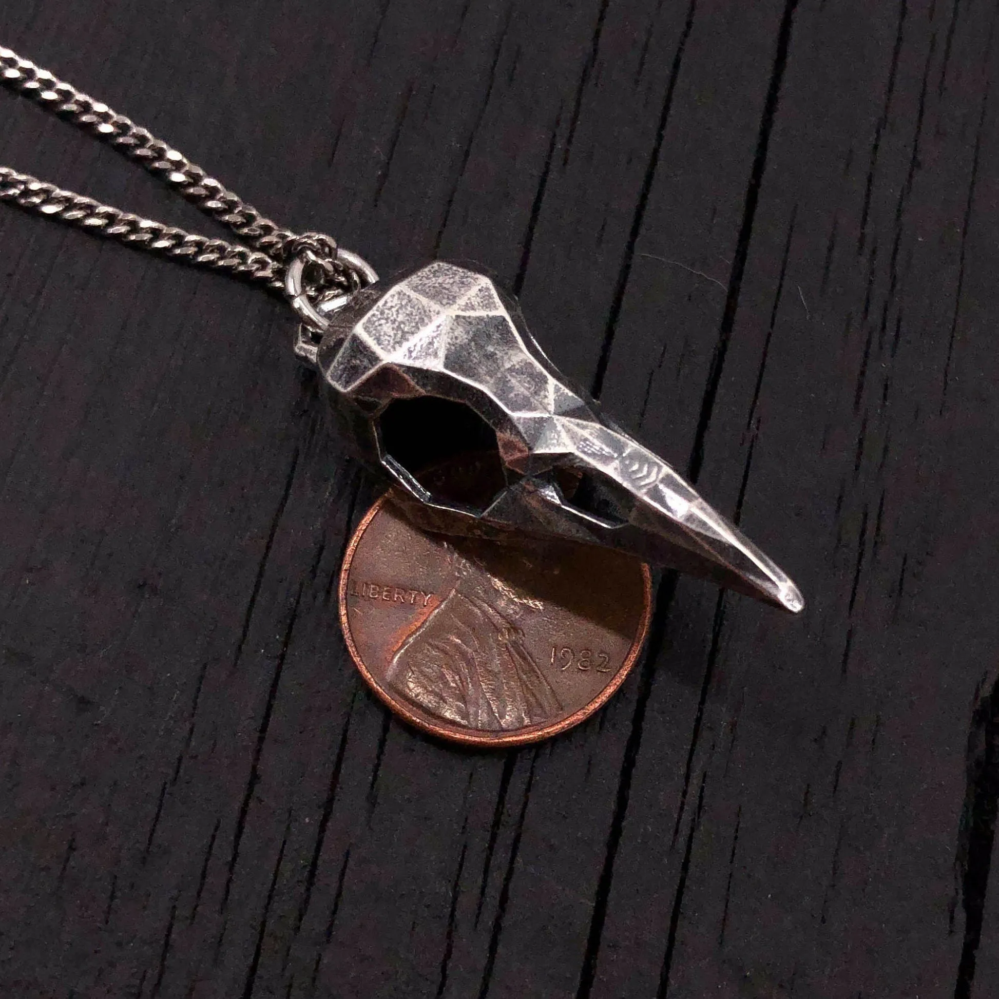 Faceted Raven Skull Necklace