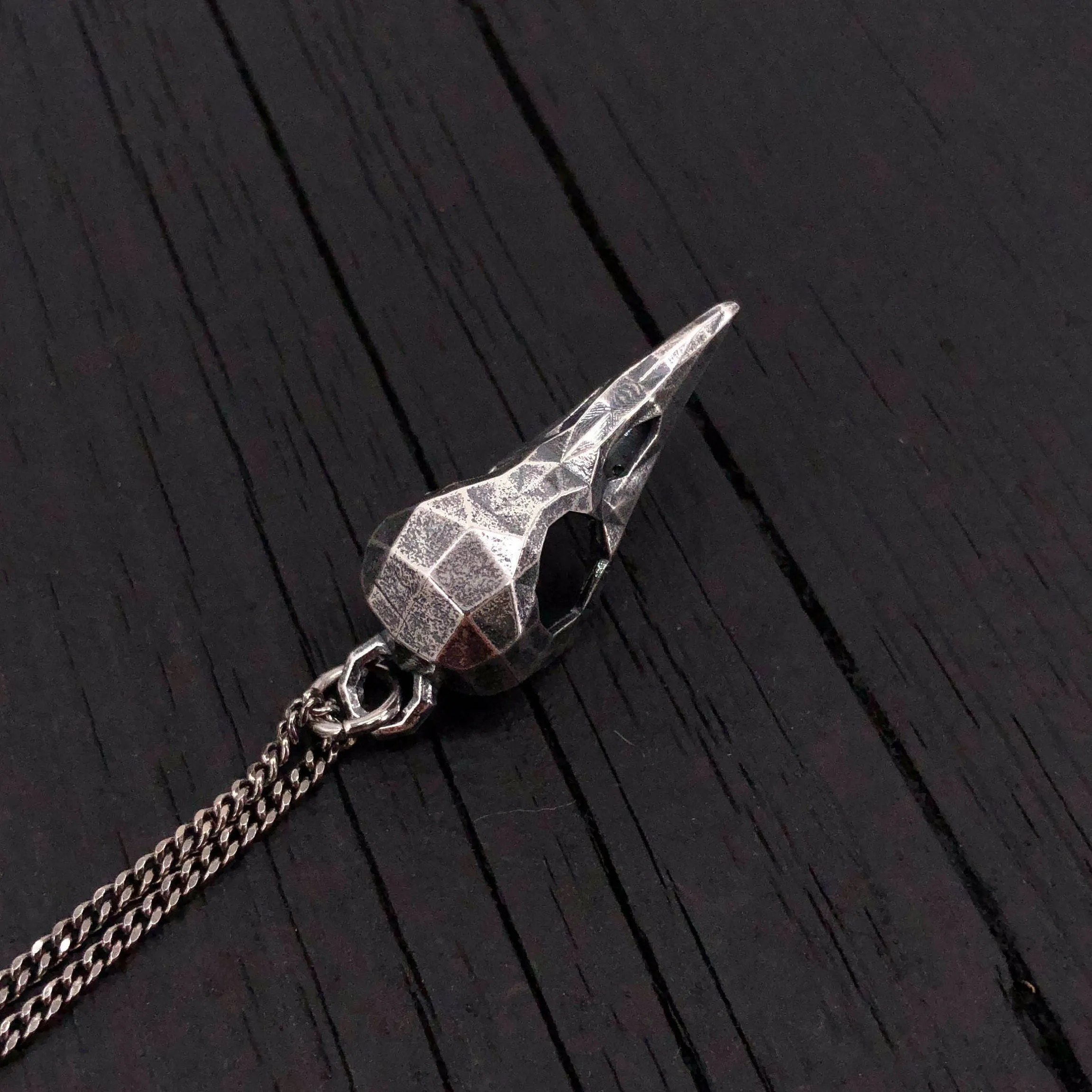 Faceted Raven Skull Necklace