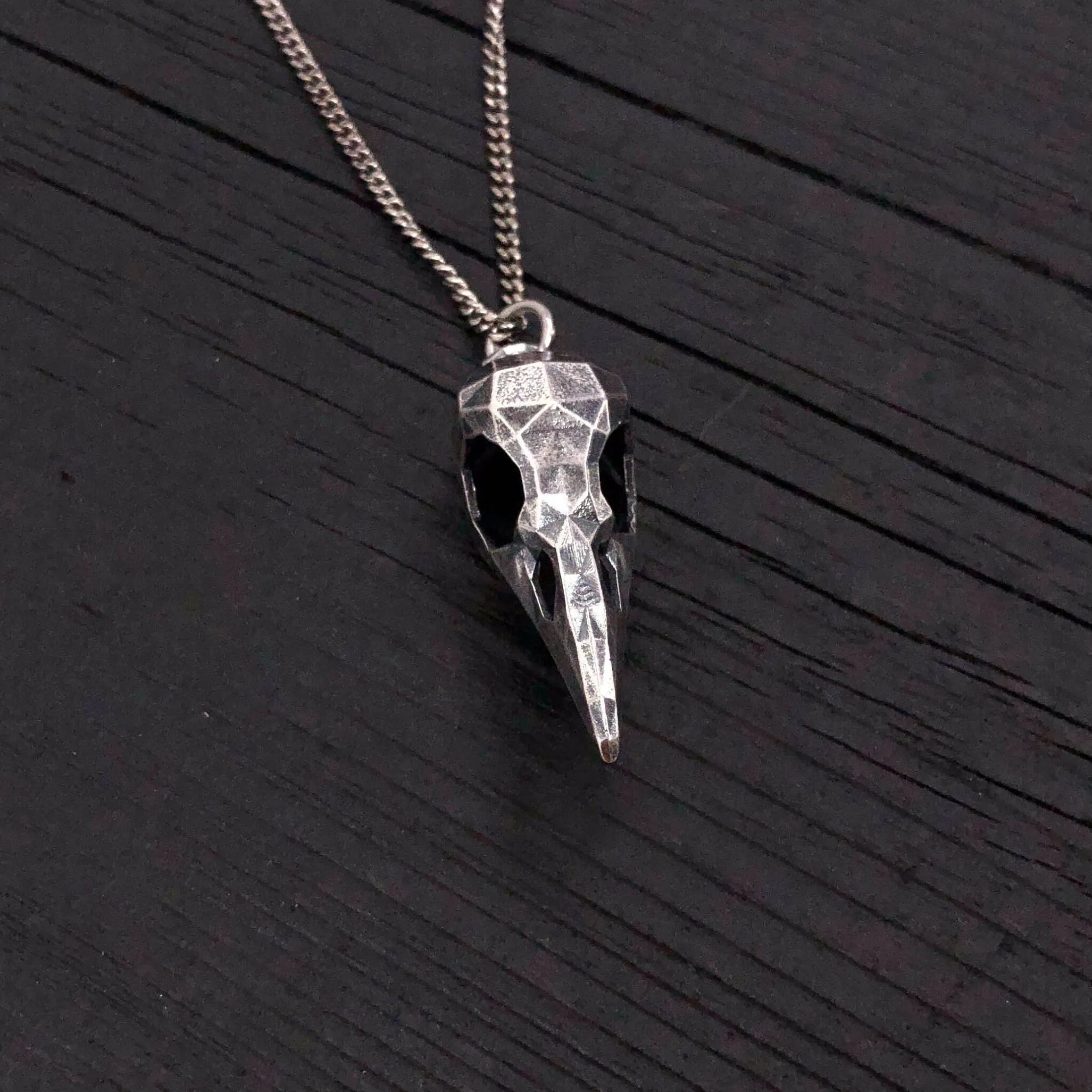 Faceted Raven Skull Necklace