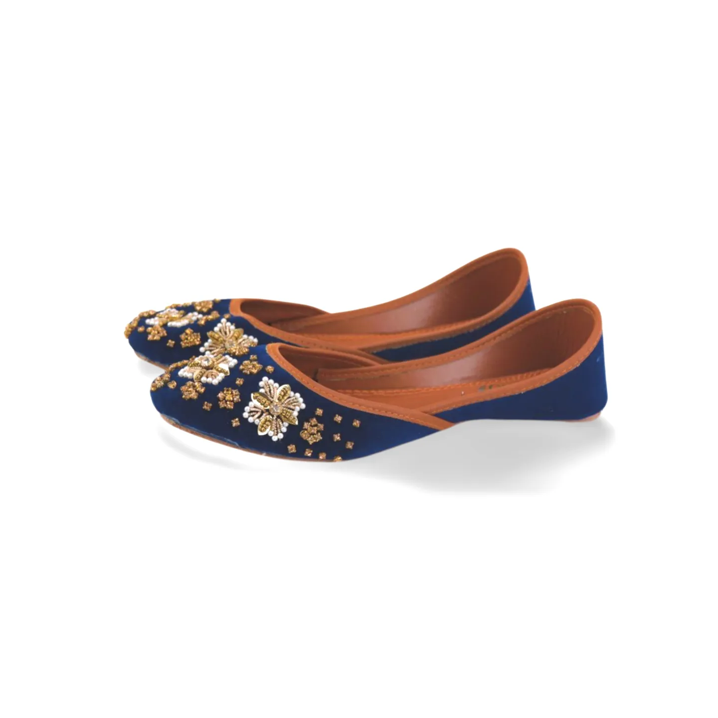 Fancy Blue Velvet Rhinstone Embellished Khussa Jutti - Handmade Pakistani Shoes for Women