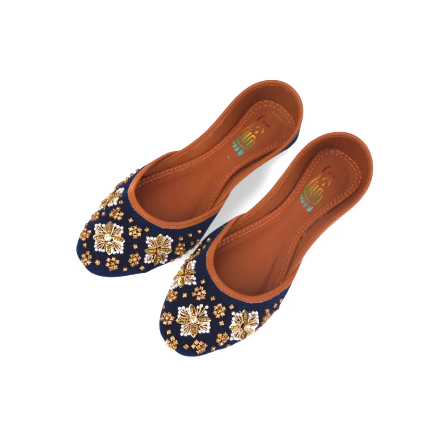 Fancy Blue Velvet Rhinstone Embellished Khussa Jutti - Handmade Pakistani Shoes for Women