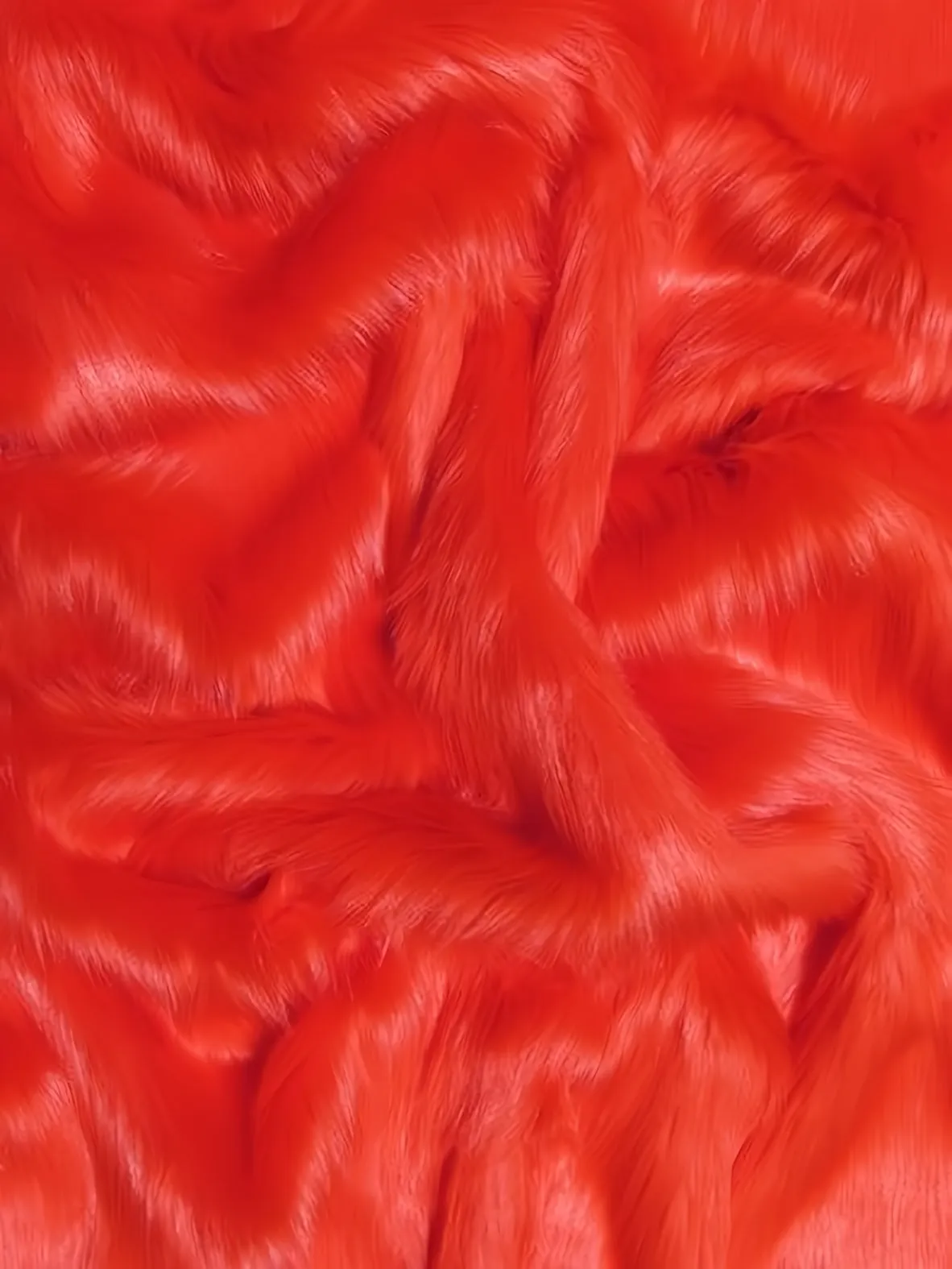 Faux Fake Fur Solid Shaggy Long Pile Fabric / Fire Red / 15 Yard Bolt (Closeout)