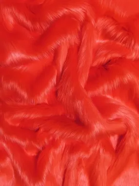 Faux Fake Fur Solid Shaggy Long Pile Fabric / Fire Red / 15 Yard Bolt (Closeout)