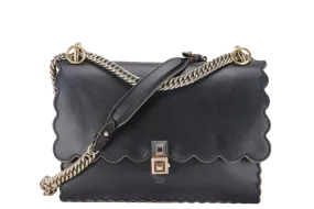 FENDI KAN I VITELLO LIBERTY SCALLOP BLUE CALFSKIN LEATHER 2WAY BAG (8BT283-0ZC 179-8762)SILVER HARDWARE WITH DUST COVER AND BOX