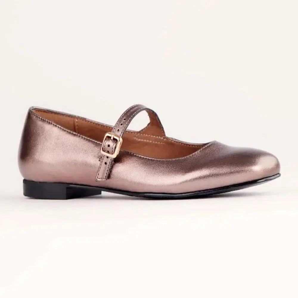 Froggie Karen Leather Pump with Buckle Strap - Rose Gold