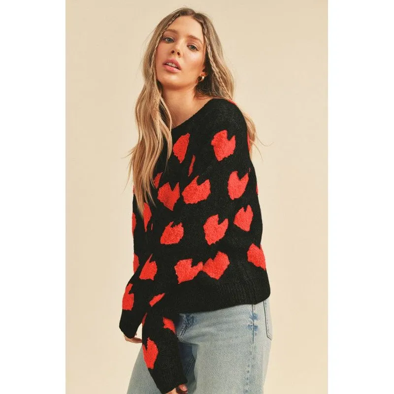 Fuzzy Heart Sweater Top