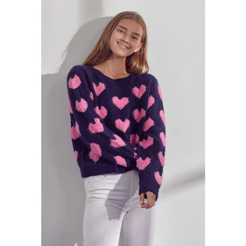 Fuzzy Heart Sweater Top