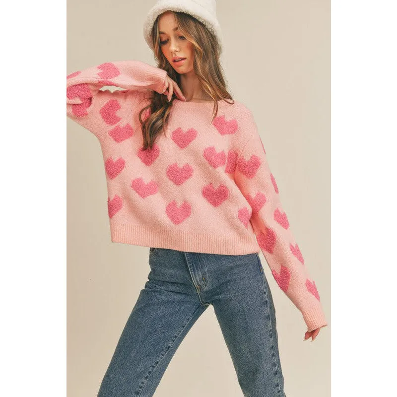 Fuzzy Heart Sweater Top