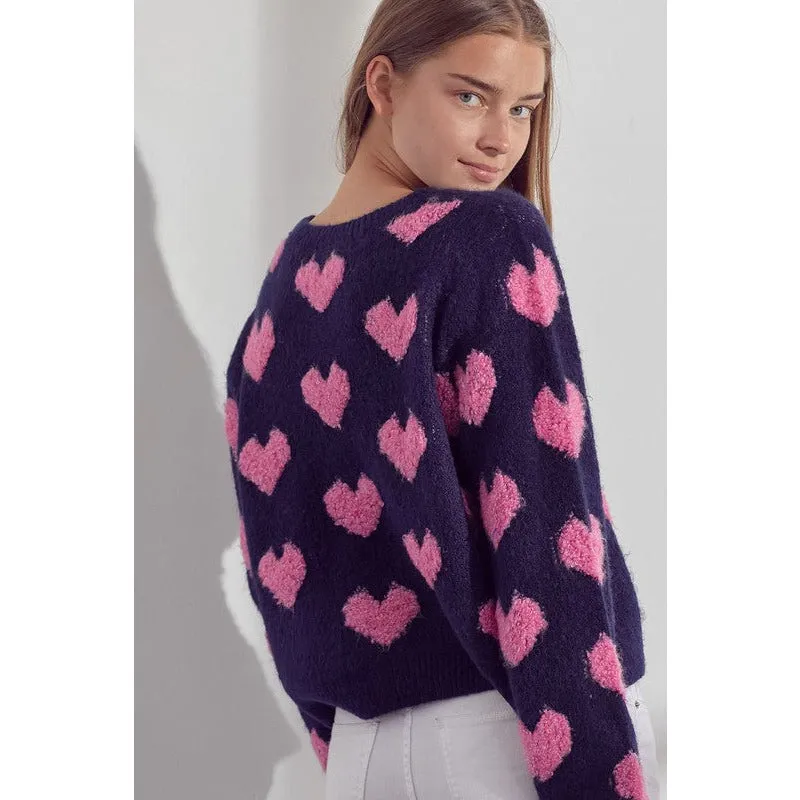 Fuzzy Heart Sweater Top