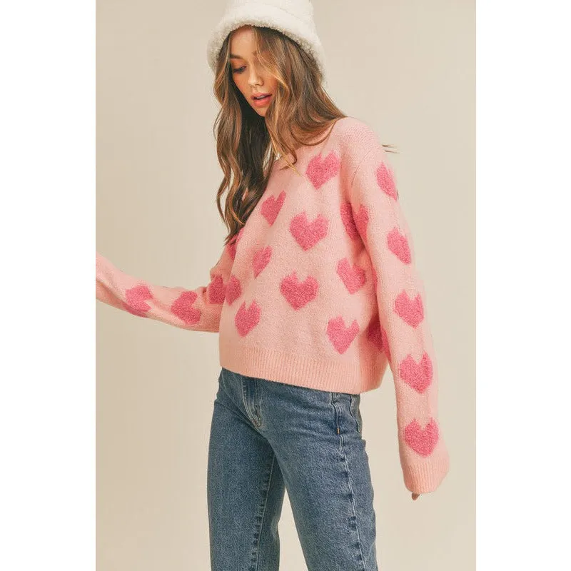 Fuzzy Heart Sweater Top