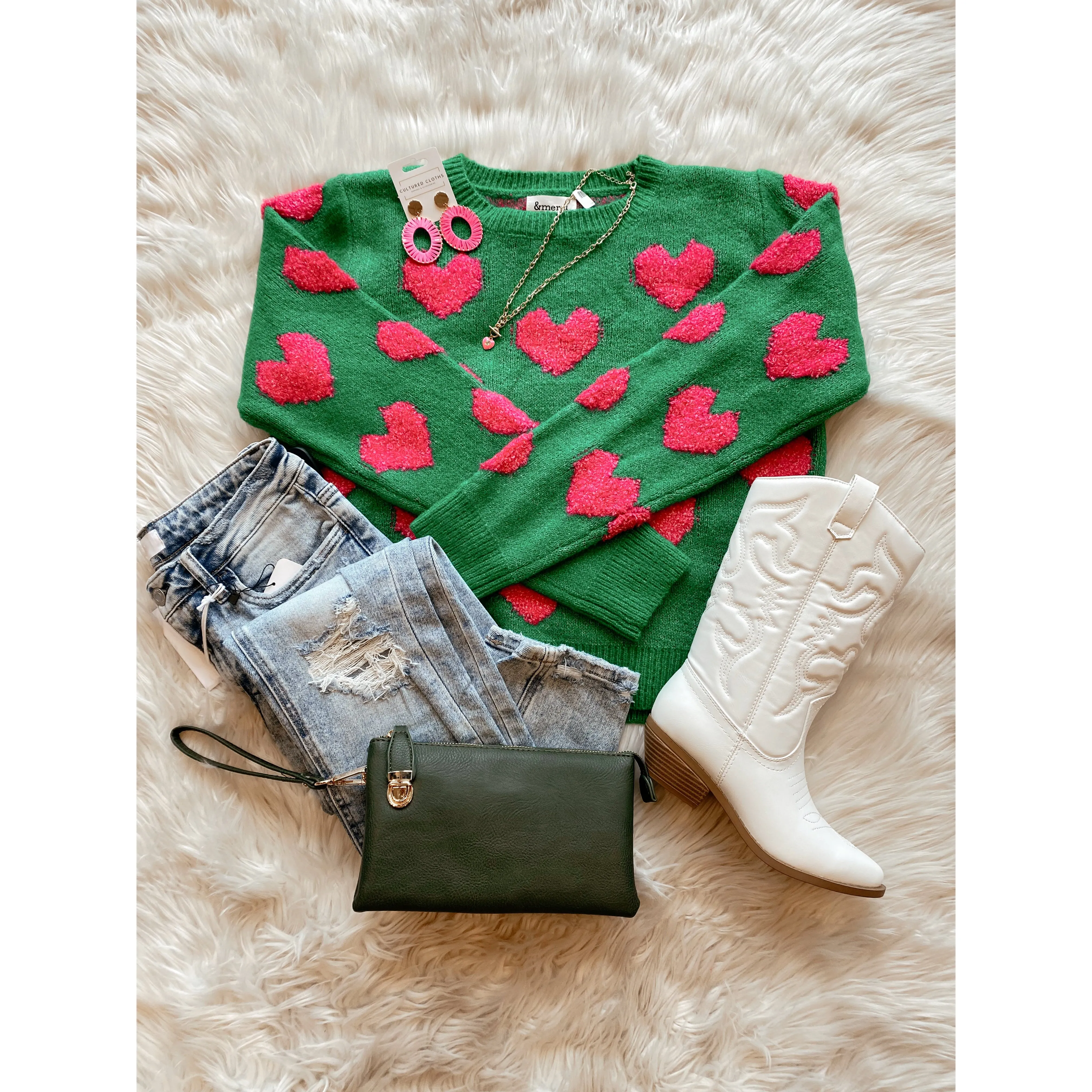 Fuzzy Heart Sweater Top