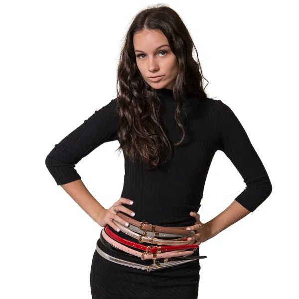 Gift Box | Women's Red & White Skinny Leather Belts Gift Set