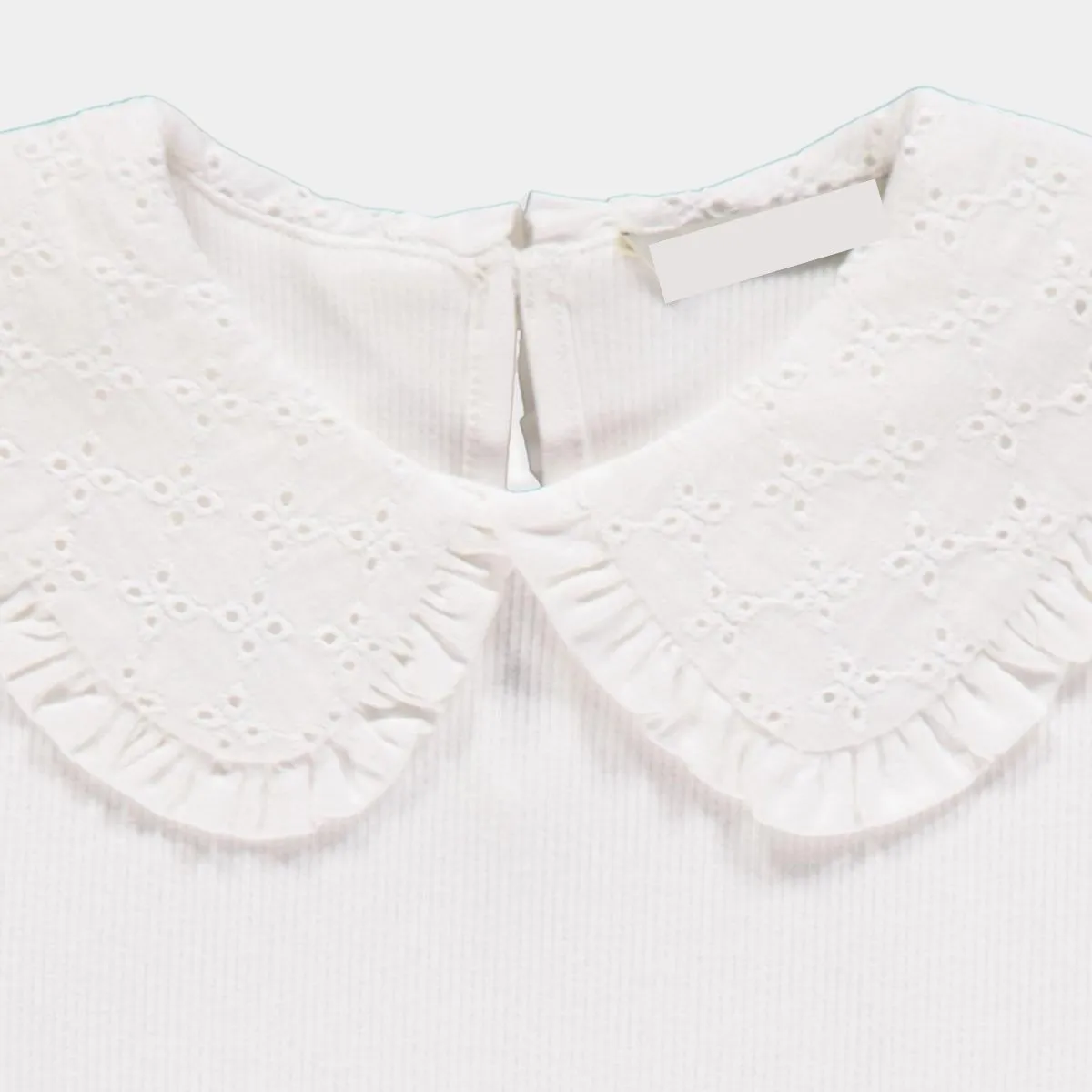 Girls Broderie Collar Ribbed Top