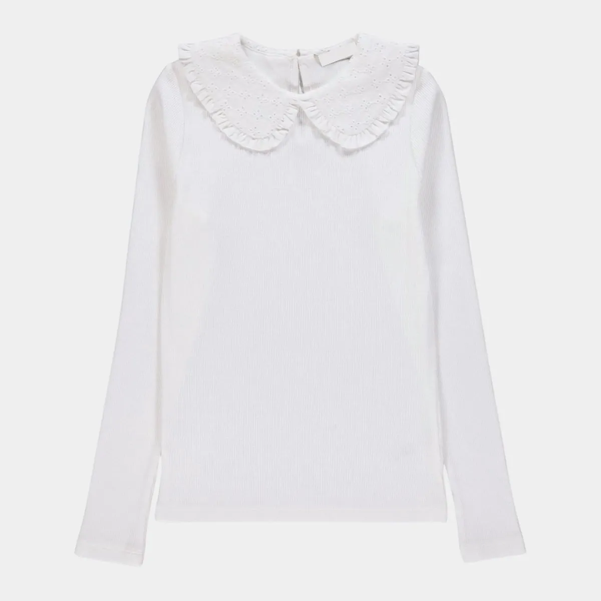 Girls Broderie Collar Ribbed Top