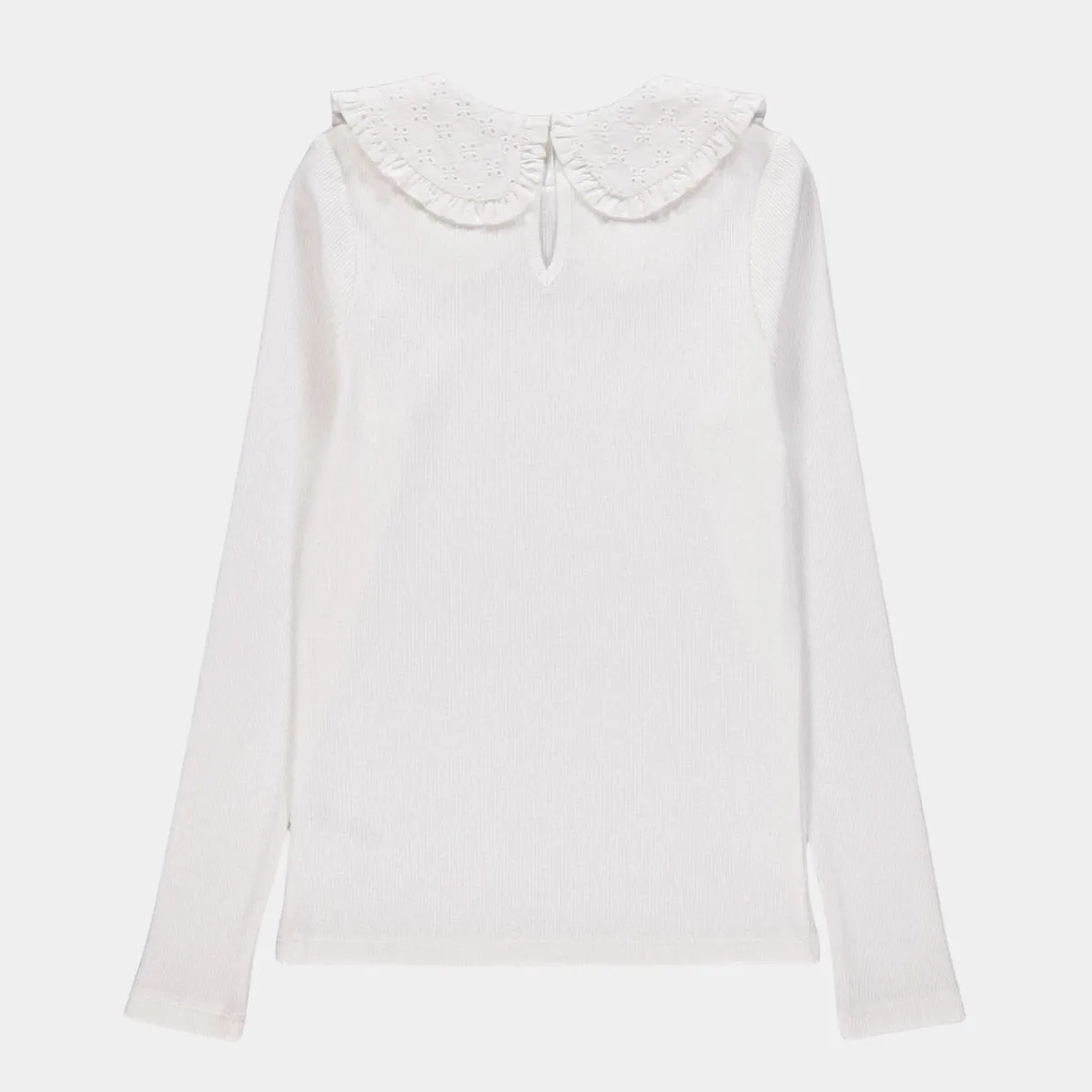 Girls Broderie Collar Ribbed Top