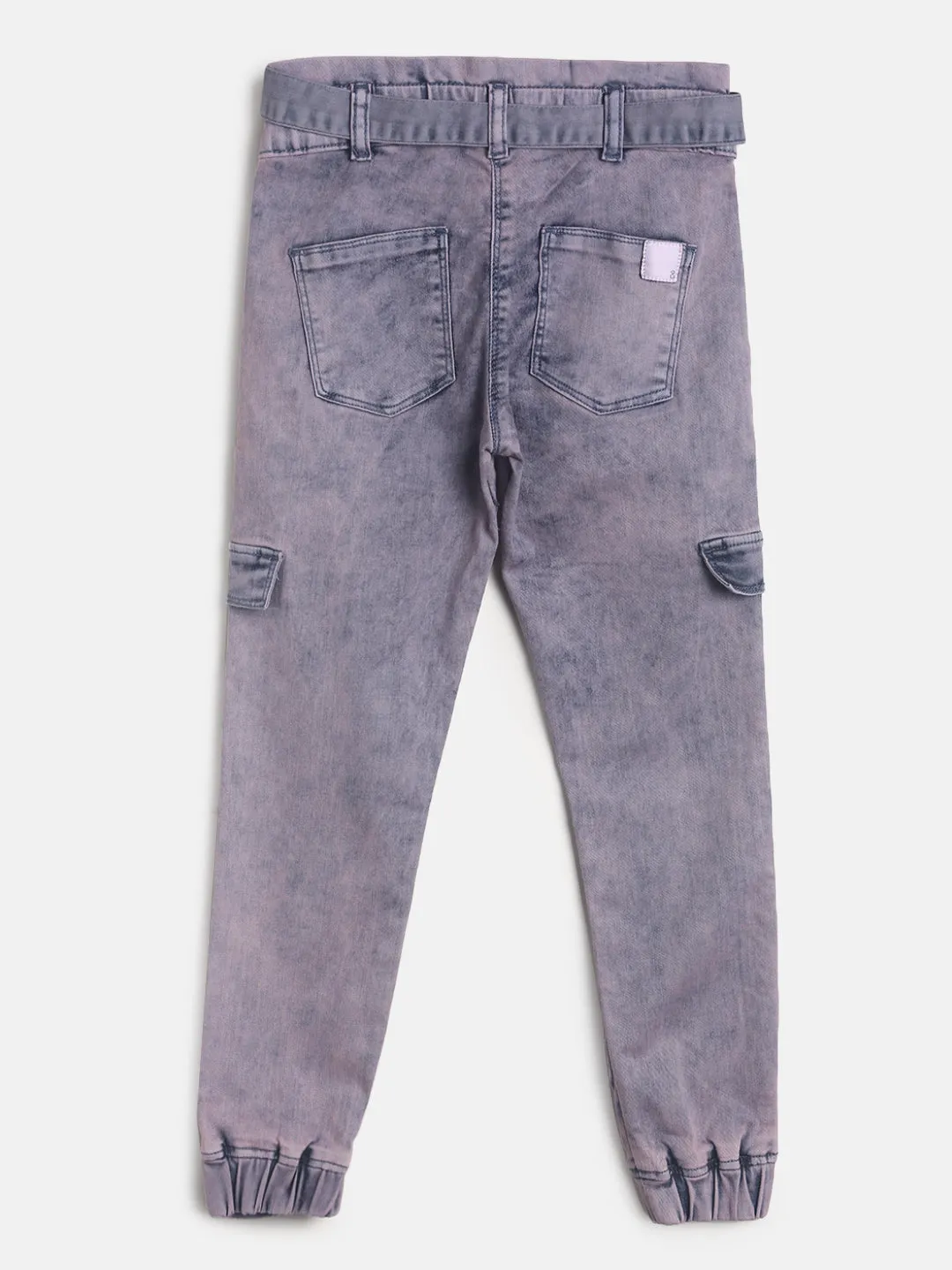 Girls Pink Tint Slim Fit Denim Joggers