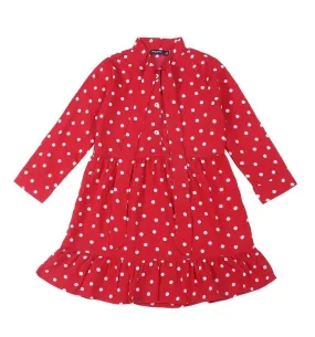 Girls Red & White Printed Shirt Dress