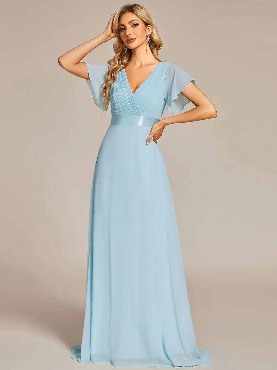 Glamorous Pretty Double V-Neck Ruffles Padded Wholesale Evening Dresses