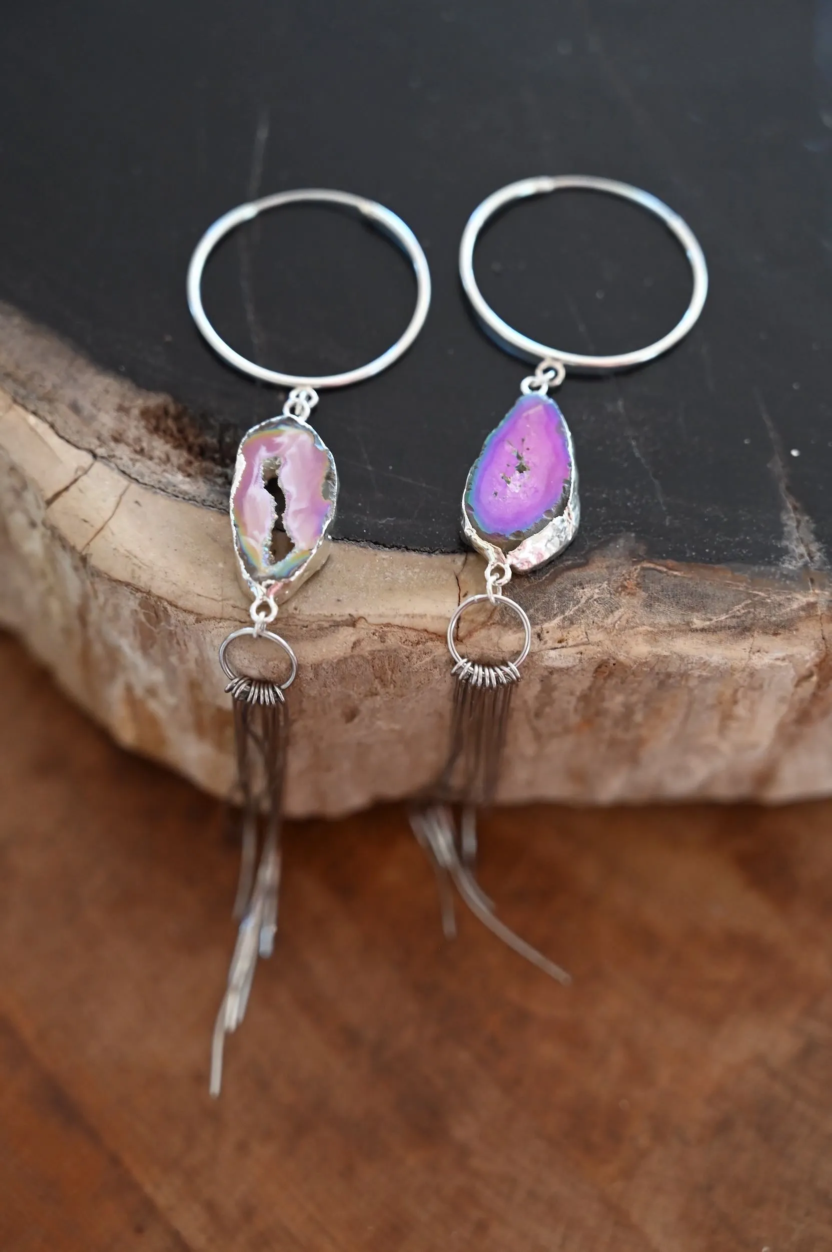 Go Your Own Way Titanium Agate Silver Earrings