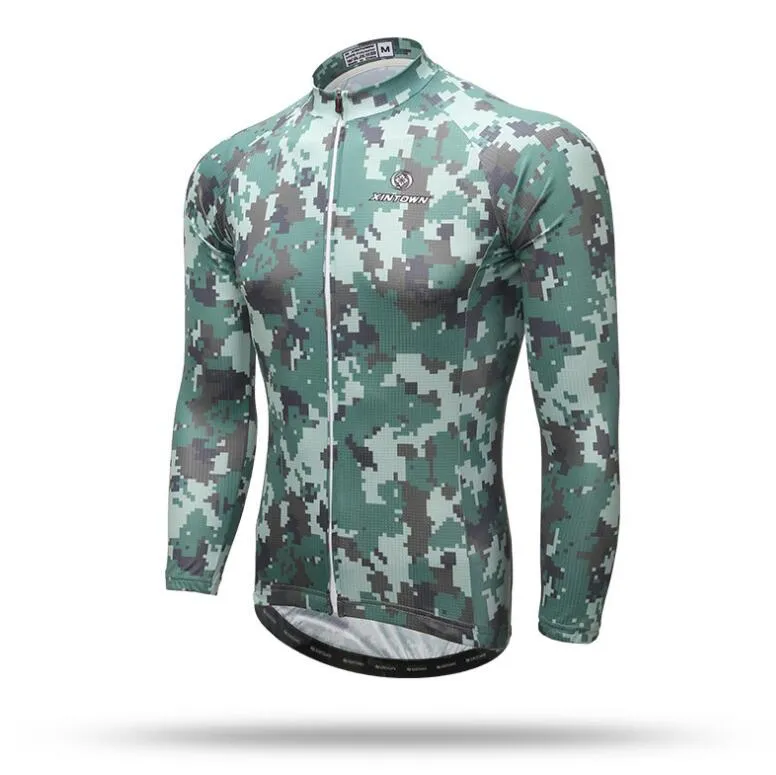 Green Camouflage Long Sleeve Cycling Jersey Set