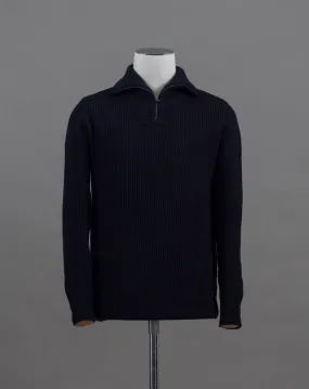 G.R.P. Firenze Wool & Cashmere Half-Zip Ribbed Knit / Blue