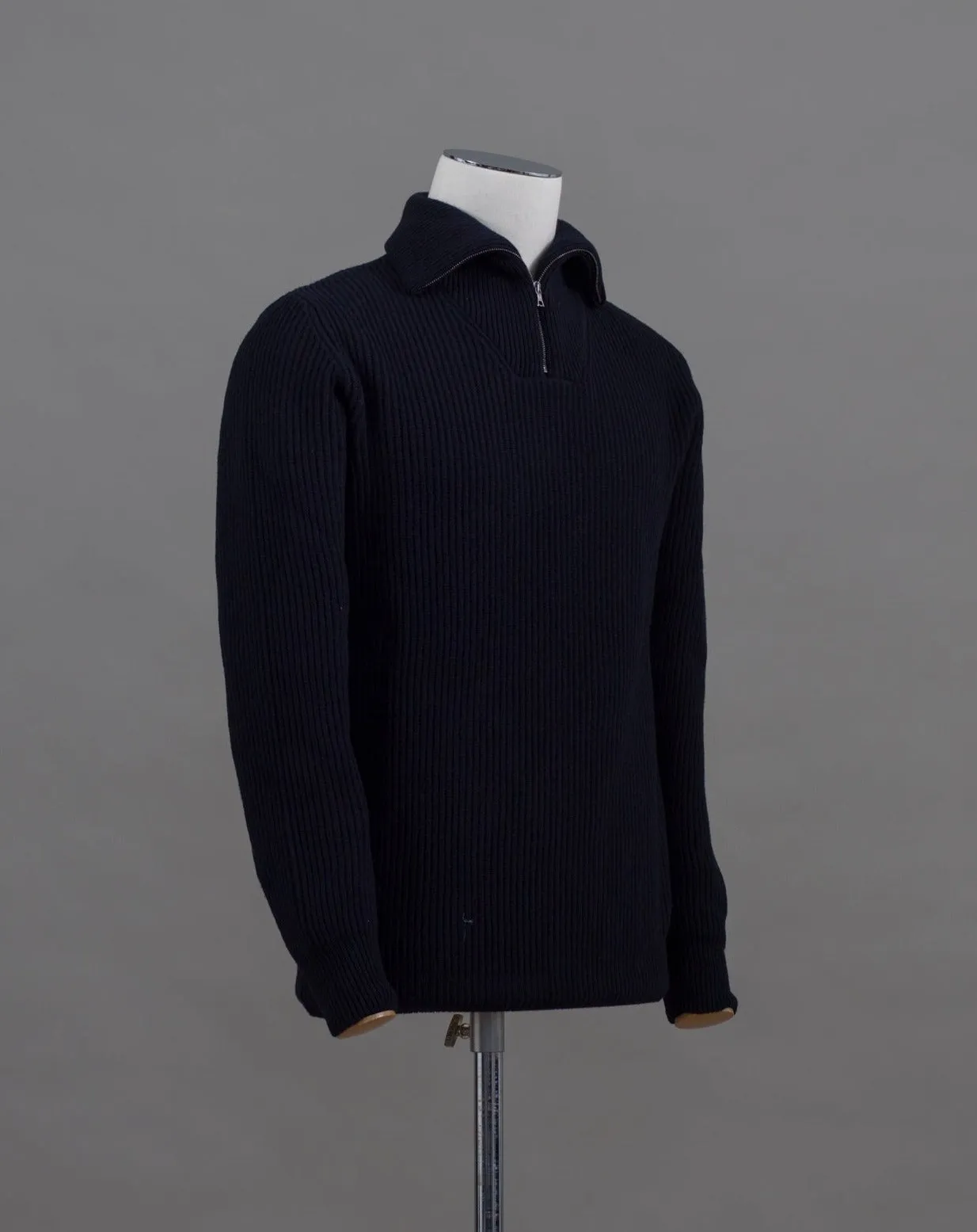 G.R.P. Firenze Wool & Cashmere Half-Zip Ribbed Knit / Blue