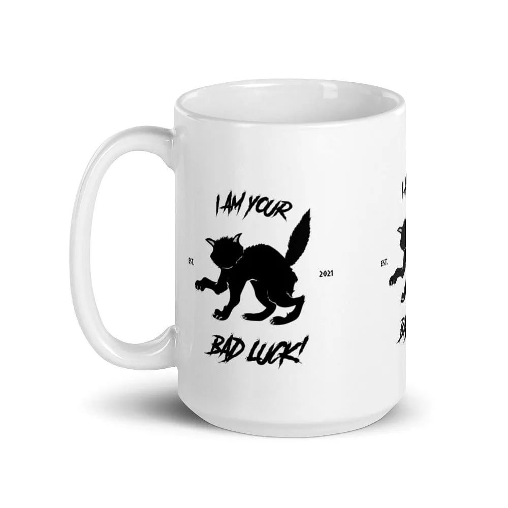 Halloween Black Cat white shiny ceramic mug