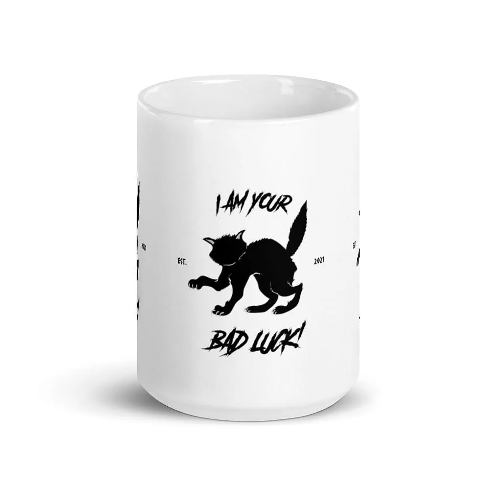 Halloween Black Cat white shiny ceramic mug