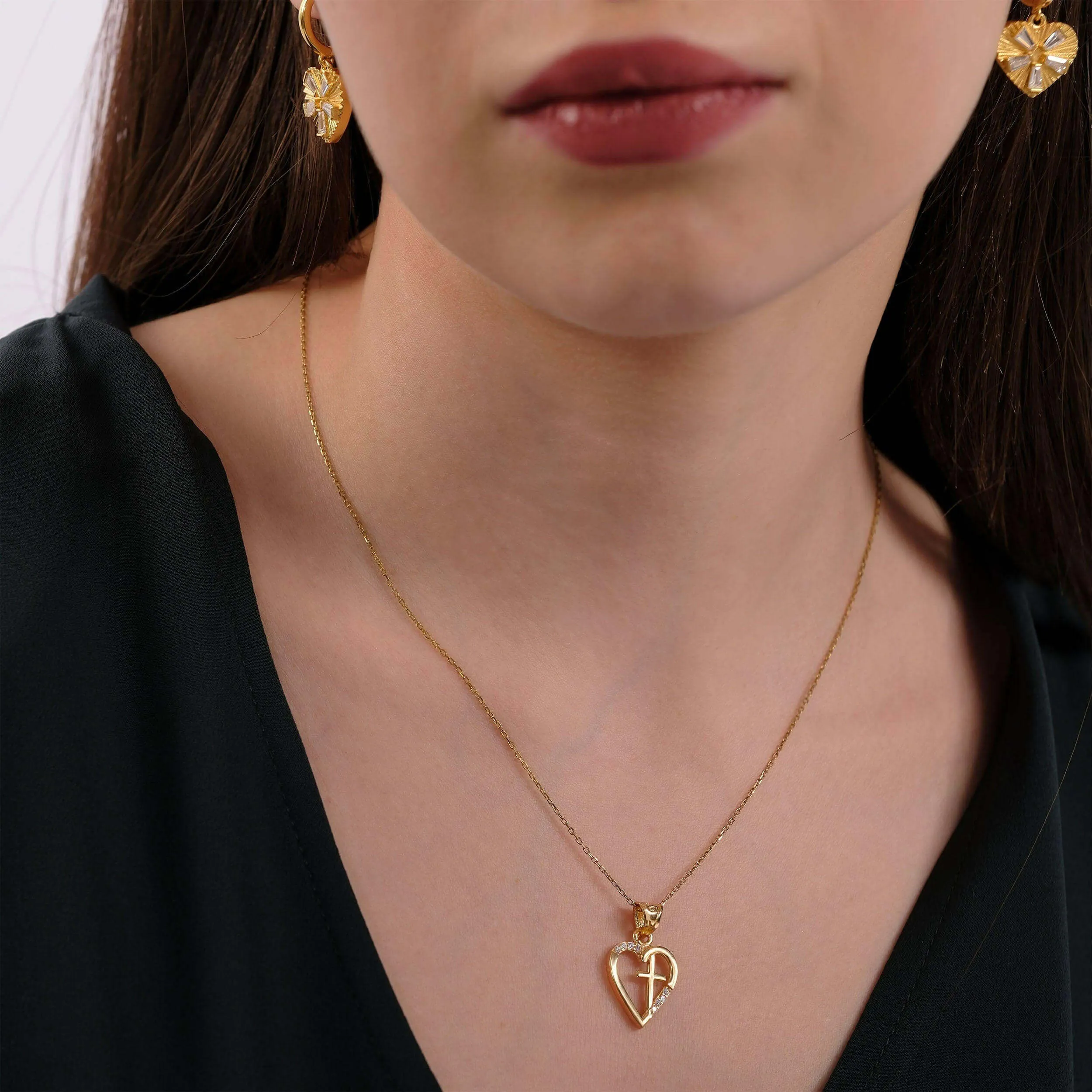 Heart And Cross Necklace | 18K Gold Vermeil