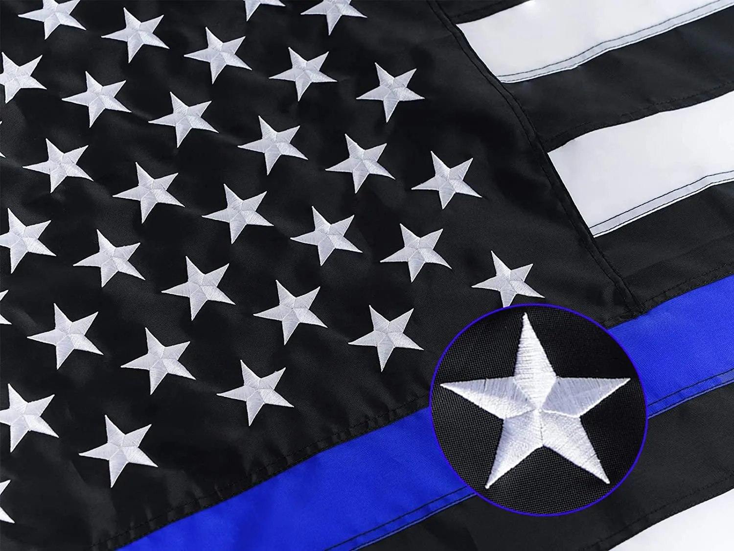 Heavy Duty Embroidered Thin Blue Line American Nylon Flag 3X5 FT